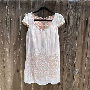 Free People (New Romantics) cream & blush mini dress w/ lace/crochet detail (6)